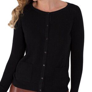 Alex Marie scoopneck 100% cashmere luxe old money black cardigan sweater, xl
